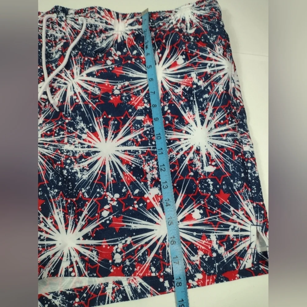 George Men's Navy Red White Firework Print Swim Shorts Size (2X)